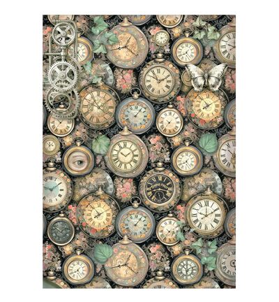 DFSA41116 - Stamperia - Stamperia Rice Paper A4 – Gardens of Time Clock Pattern