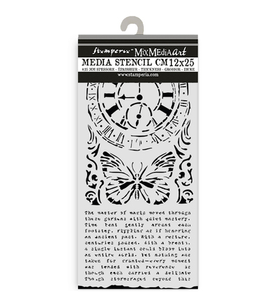 KSTDL158 - Stamperia - Stamperia Sjabloon 12 x 25 cm – Gardens of Time Clock and Butterfly