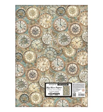 DFSAJB005 - Stamperia - Stamperia Rice Paper 50 x 70 cm – Gardens of Time Clocks Pattern