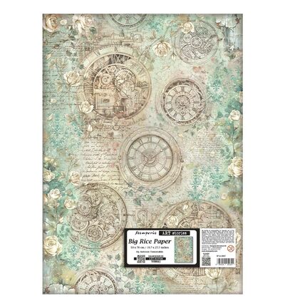 DFSAJB007 - Stamperia - Stamperia Rice Paper 50 x 70 cm – Gardens of Time Clocks and Roses