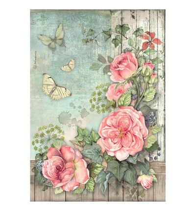 DFSA41018 - Stamperia - Stamperia Rice Paper A4 – House of Roses Flowers Corner