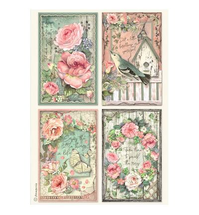 DFSA41020 - Stamperia - Stamperia Rice Paper A4 – House of Roses 4 Cards