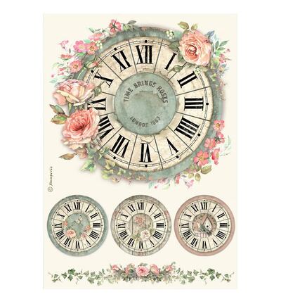 DFSA41021 - Stamperia - Stamperia Rice Paper A4 – House of Roses Clock