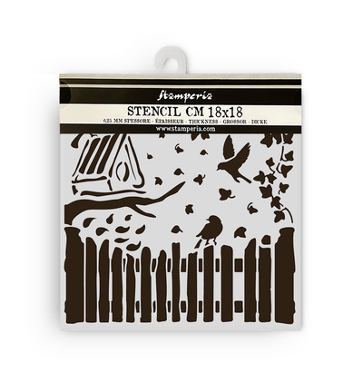 KSTDQ122 - Stamperia - Stamperia Dik Sjabloon 18 x 18 cm – House of Roses Fence and Birds
